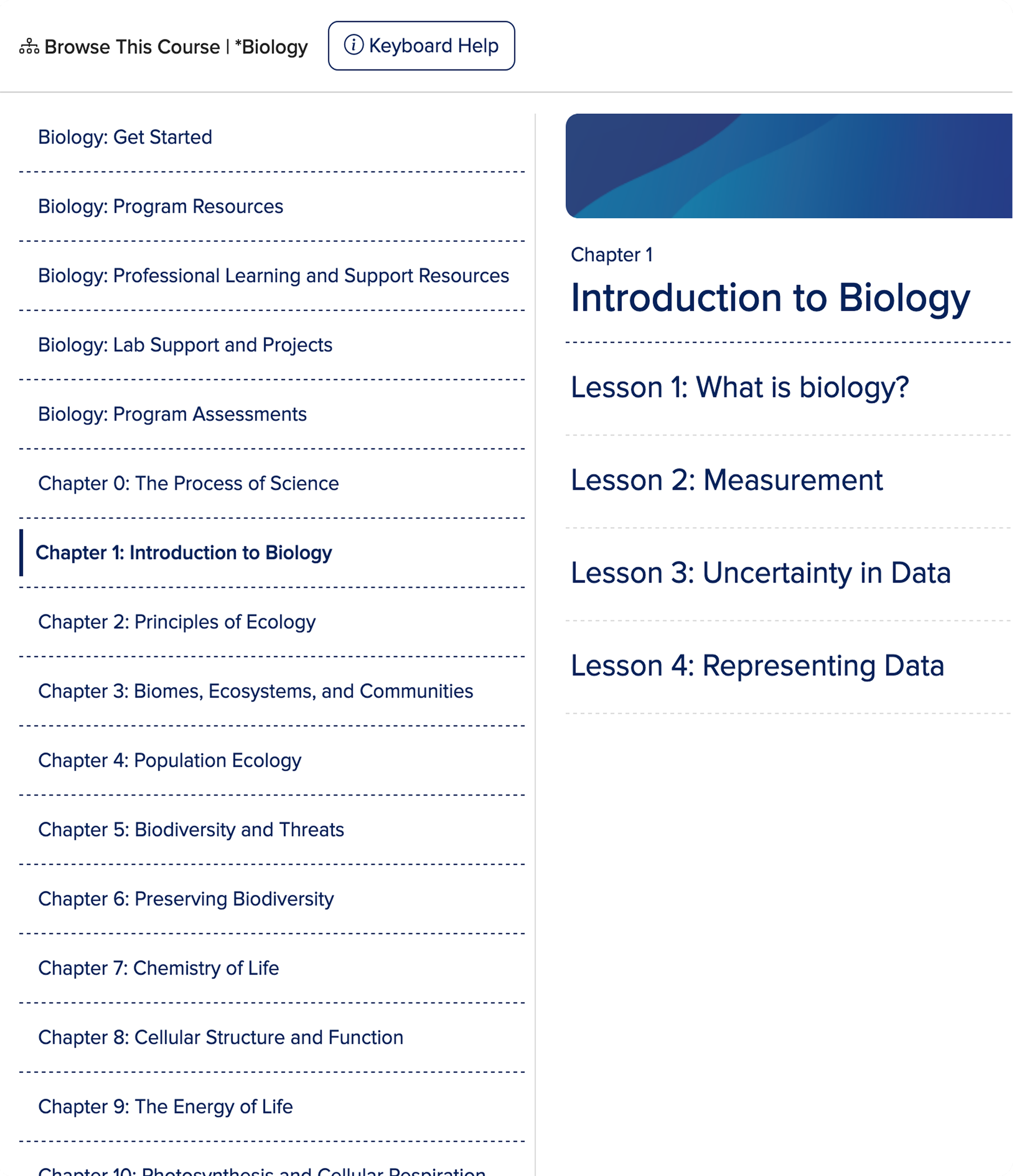 The redesigned view with a persistent navigation panel beside lesson content.