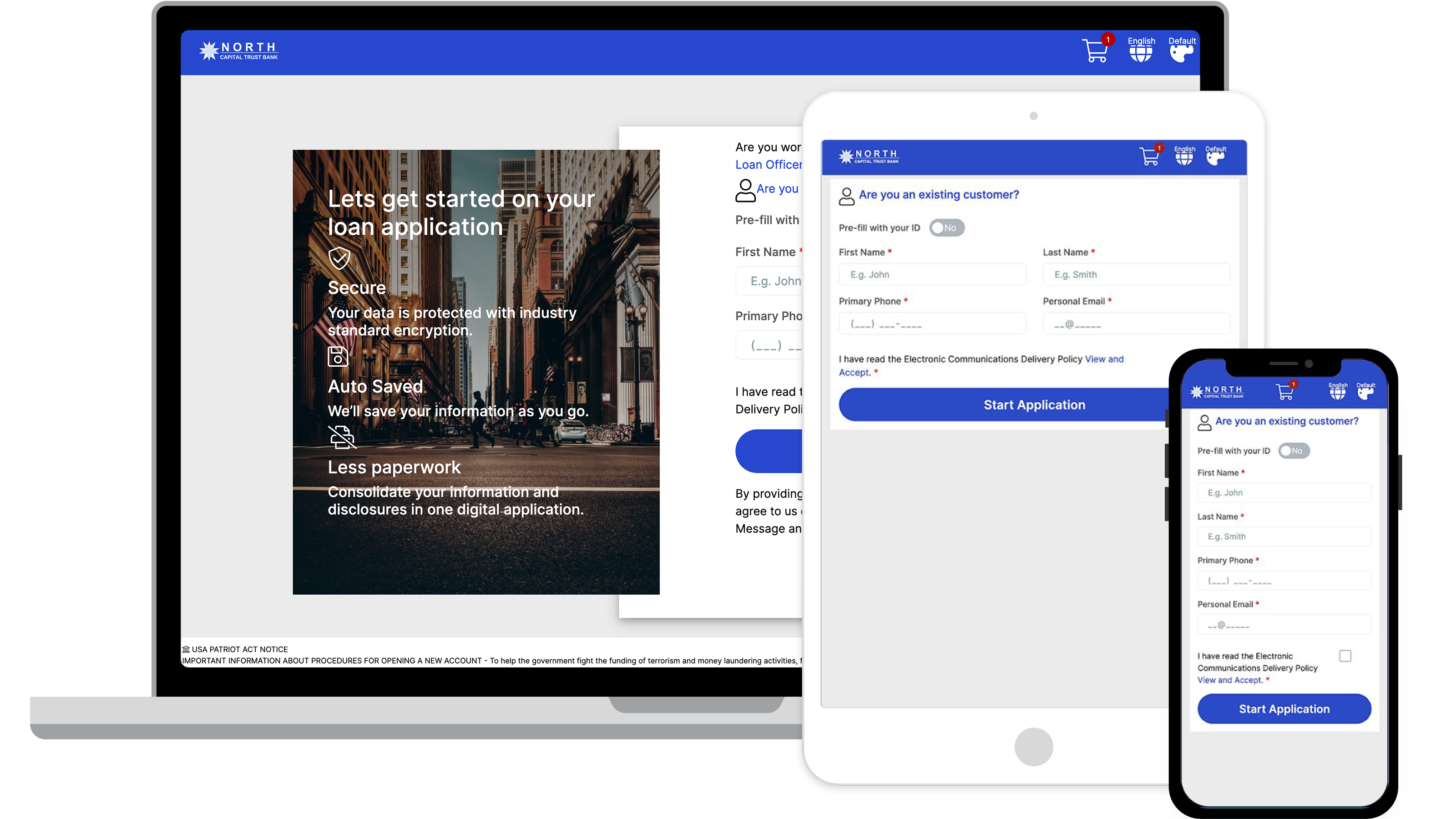 Legacy State of Terafina's platform being shown across multiple device screen sizes.